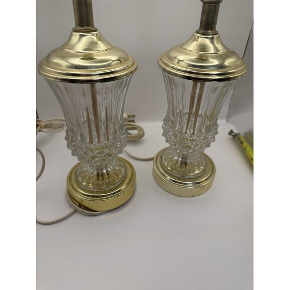 Pair Of Vintage Mid Century Ornate Clear Cut Crystal Boudoir Table Lamps - Picture 4 of 10